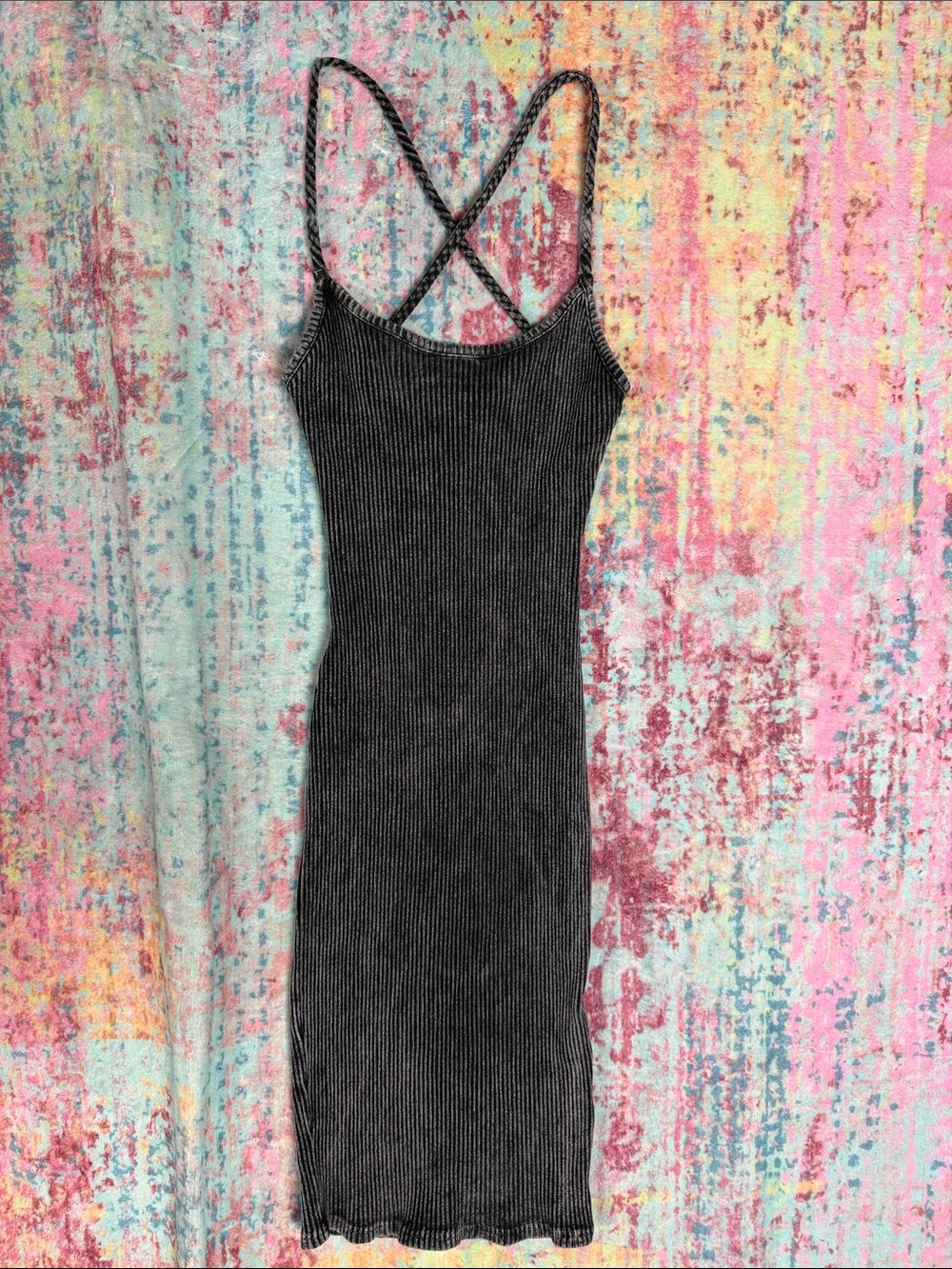 Ribbed Strappy Bodycon Midi Dress - Charcoal